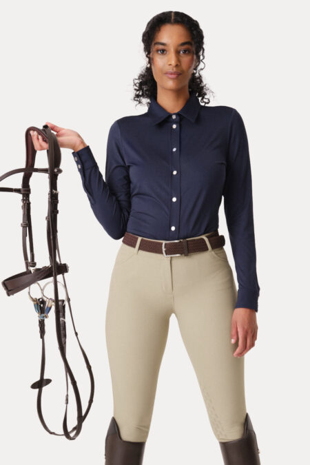 PS of Sweden, Estelle effen shirt met lange mouwen, marineblauw