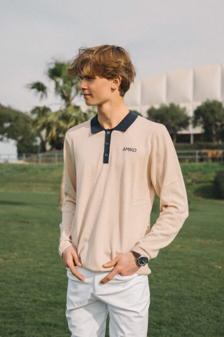 Amiko -Mann Jonas Piké Long Sleeve, Turtledove/Marine