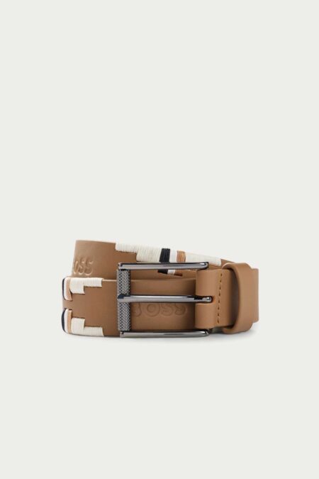 Hugo Boss, Polo riem met geborduurd patroon, Camel