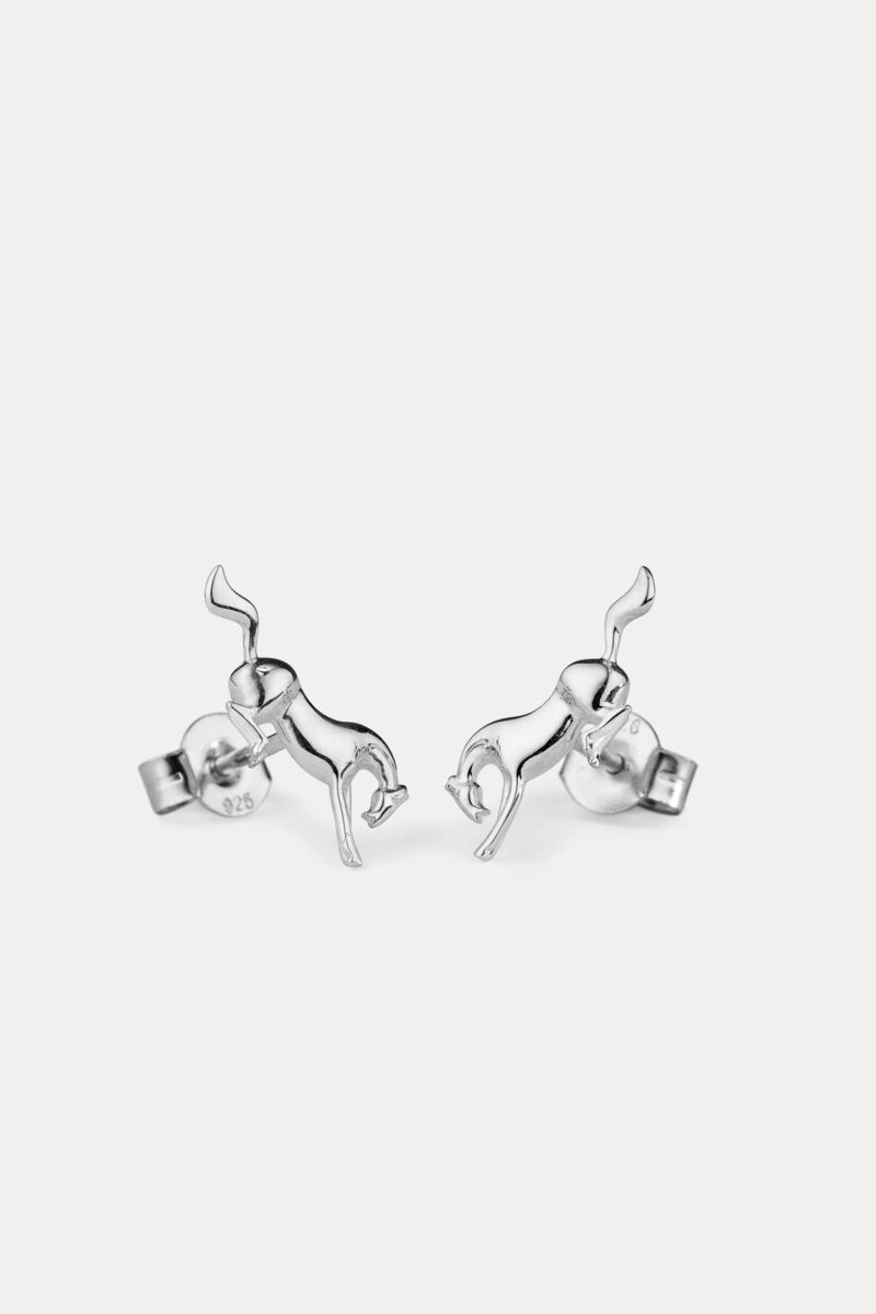 Get The Gallop, Bucking Horse Earrings, Silver