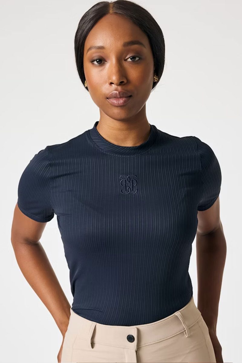 PS of Sweden, Courtney SS Striped Mesh Top, Navy