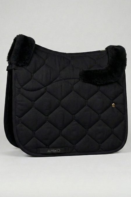 Amiko Saddle Pad Dressage All In One Wool W Fur, Black/Black