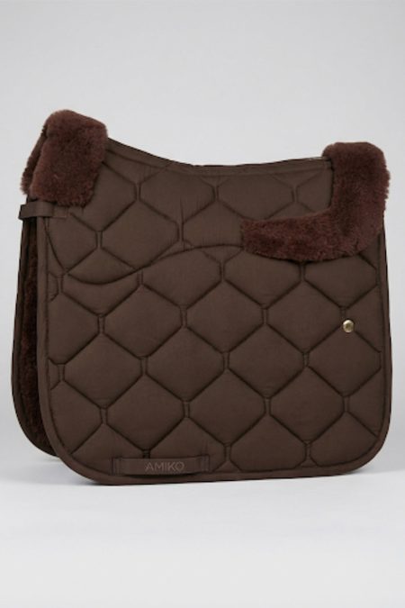 Amiko Saddle Pad Dressage All In One Wool W Fur, Brown/Brown