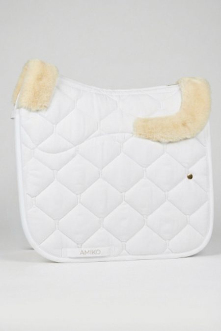 Amiko Saddle Pad Dressage All In One Wool W Fur, White/Creme