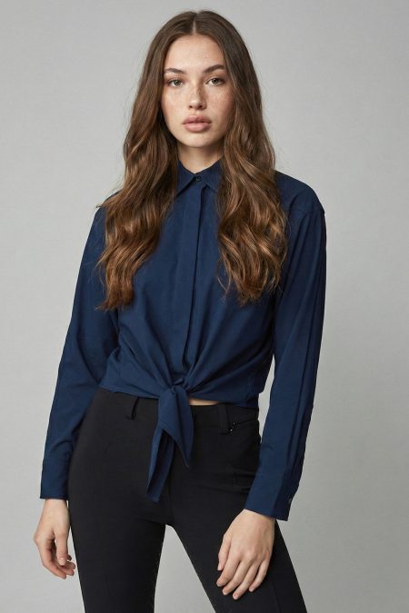 Chemise d'équitation Yagya à nouer sur le devant, bleu marine