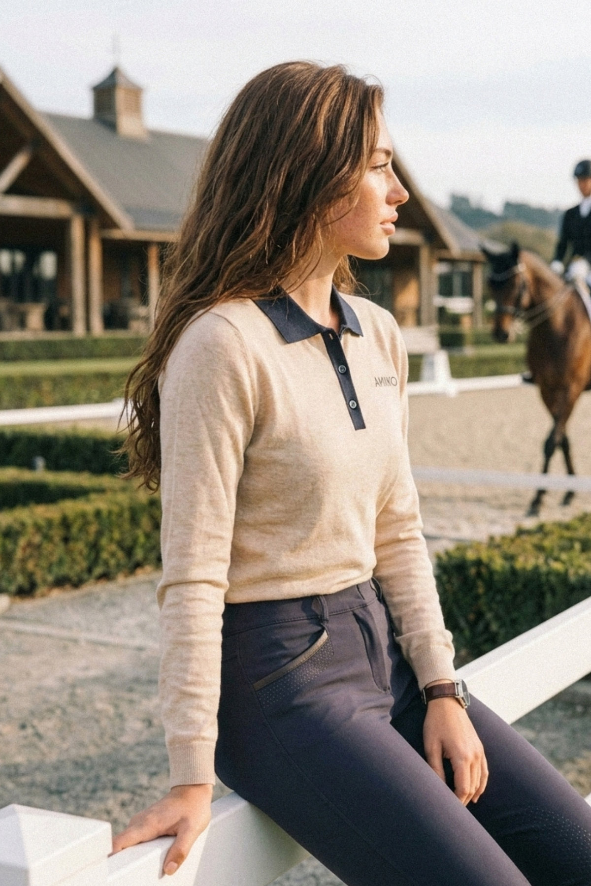 Amiko Jonas Piké Long Sleeve, Turtledove/Navy