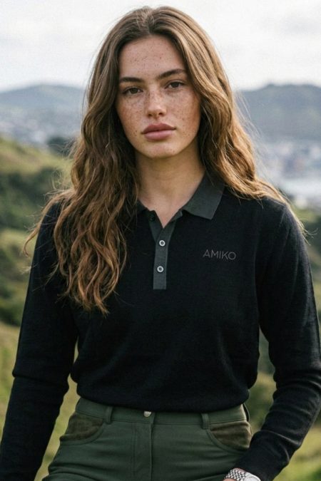 Amiko Jonas Piké Long Sleeve, Black/Dark Shadow